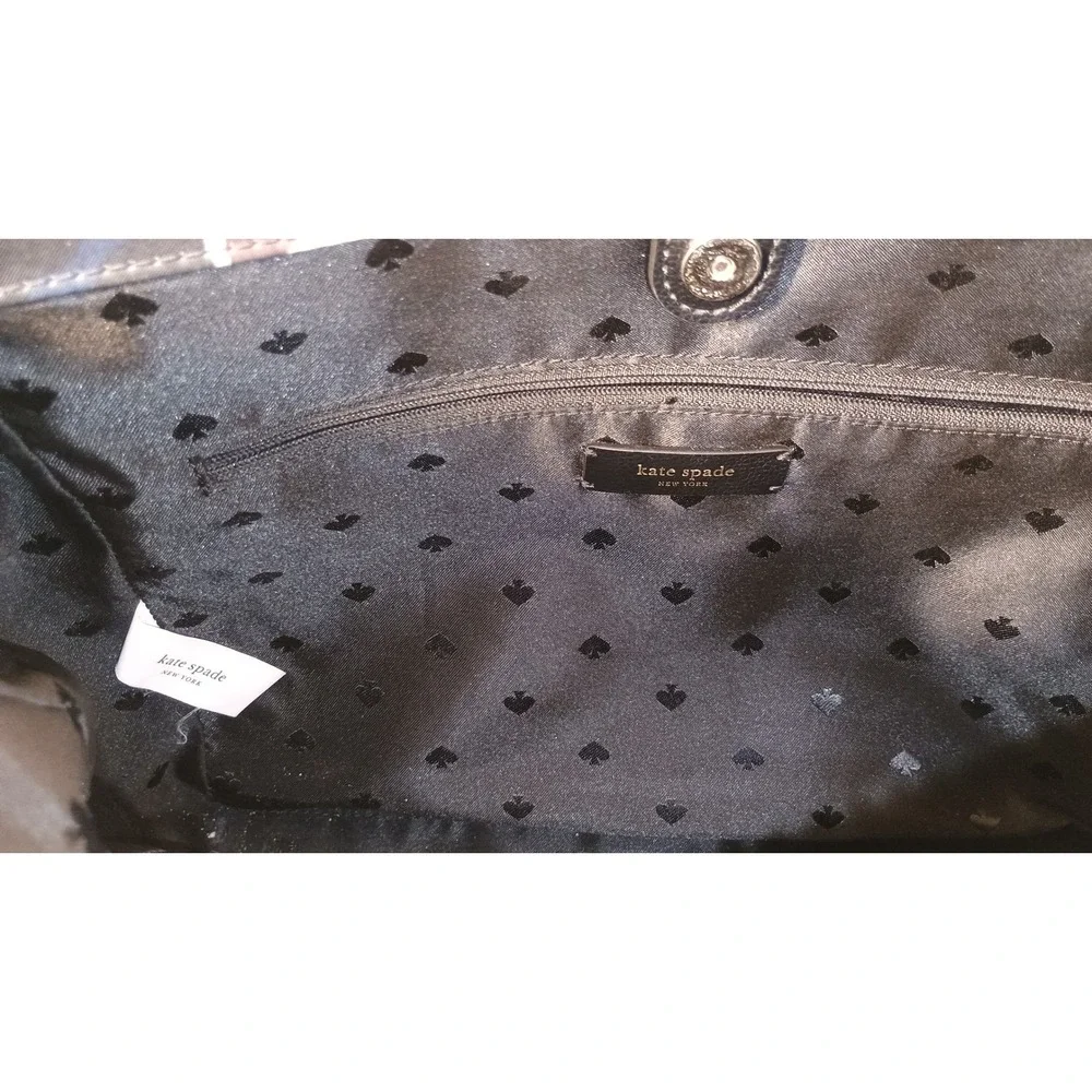 Kate Spade Tote Bag Womens Medium Black Good Floral Nylon Leather Trim Shoulder